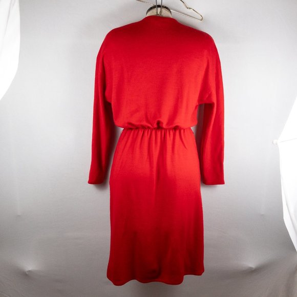 Vintage Christian Dior 80s Red 100% Wool Sweater Dress Pockets Elastic Small - Picture 4 of 6